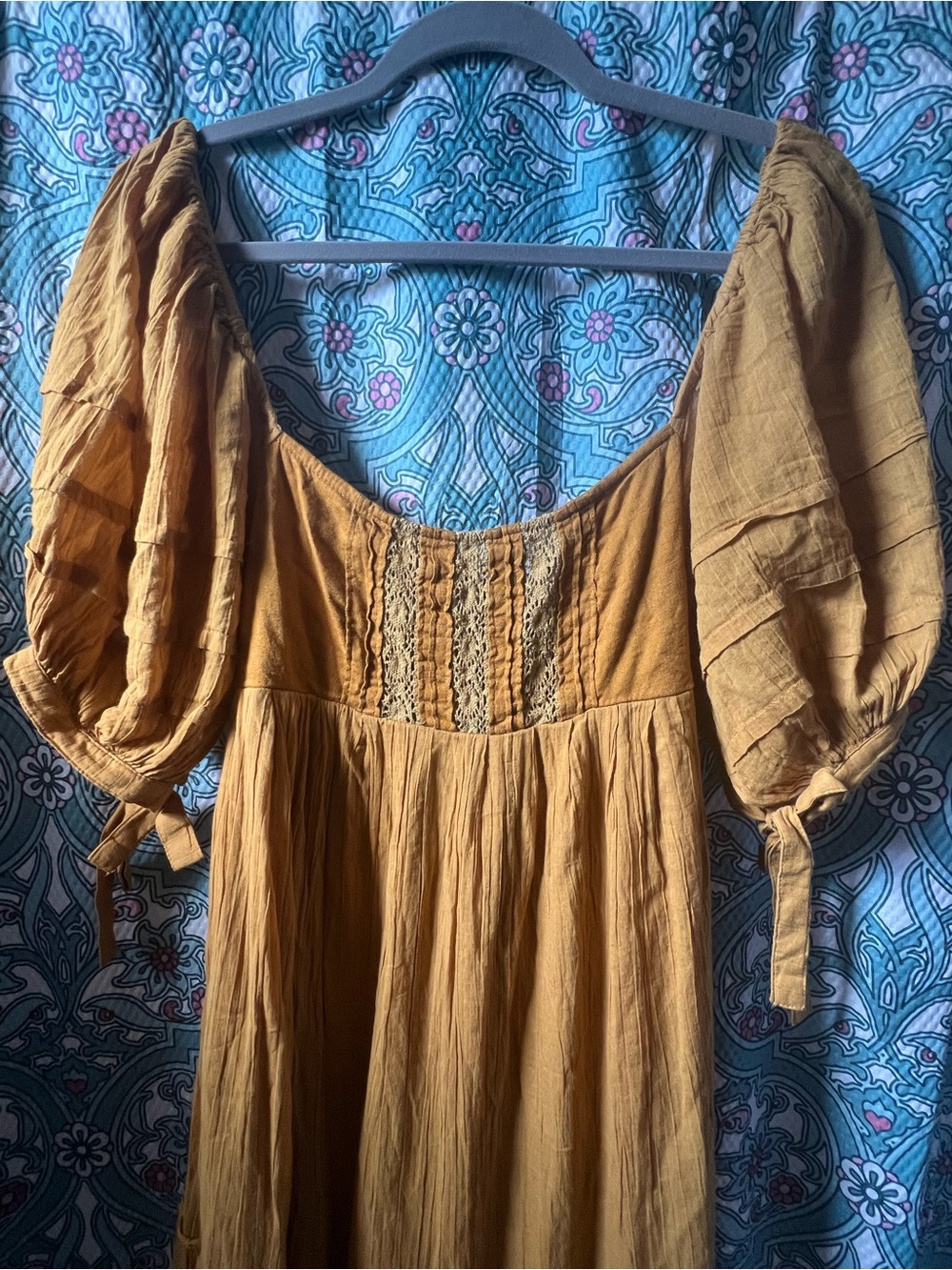 Free People Mustard Tiered Maxi Dress with Puff Detail - Picture 2 of 6